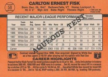 1990 Donruss Aqueous Test #58 Carlton Fisk Back