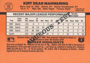 1990 Donruss Aqueous Test #59 Kirt Manwaring Back