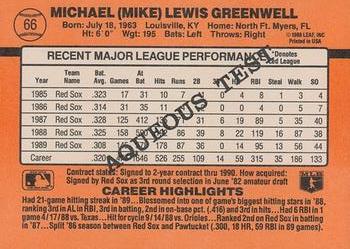 1990 Donruss Aqueous Test #66 Mike Greenwell Back
