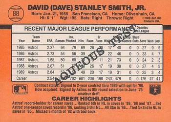 1990 Donruss Aqueous Test #88 Dave Smith Back