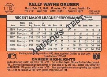 1990 Donruss Aqueous Test #113 Kelly Gruber Back