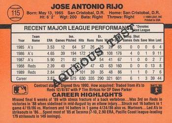 1990 Donruss Aqueous Test #115 Jose Rijo Back