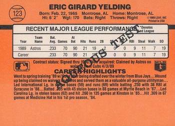 1990 Donruss Aqueous Test #123 Eric Yelding Back