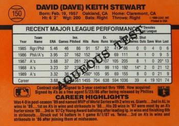 1990 Donruss Aqueous Test #150 Dave Stewart Back