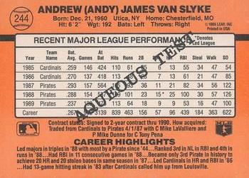 1990 Donruss Aqueous Test #244 Andy Van Slyke Back