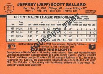 1990 Donruss Aqueous Test #51 Jeff Ballard Back