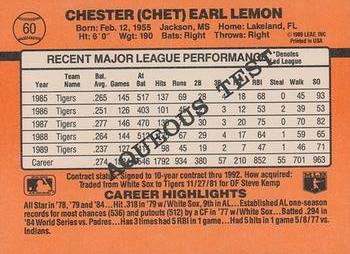 1990 Donruss Aqueous Test #60 Chet Lemon Back