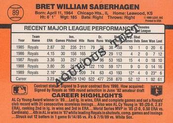 1990 Donruss Aqueous Test #89 Bret Saberhagen Back