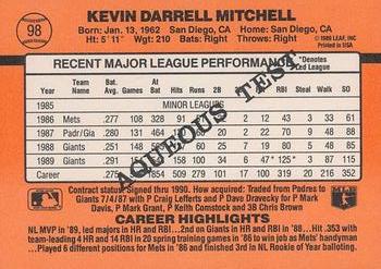 1990 Donruss Aqueous Test #98 Kevin Mitchell Back