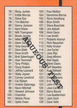 1990 Donruss Aqueous Test #100 Checklist Back