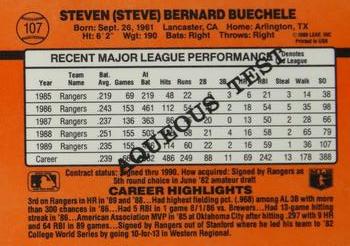 1990 Donruss Baseball Card Steve Buechele Texas Rangers #107