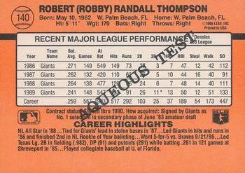 1990 Donruss Aqueous Test #140 Robby Thompson Back