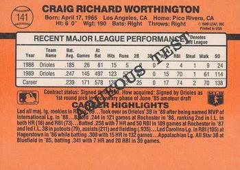 1990 Donruss Aqueous Test #141 Craig Worthington Back