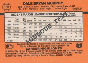 1990 Donruss Aqueous Test #168 Dale Murphy Back