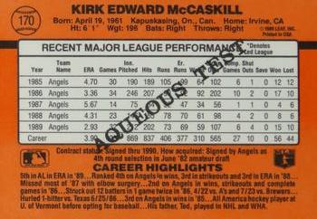 1990 Donruss Aqueous Test #170 Kirk McCaskill Back