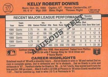 1990 Donruss Aqueous Test #177 Kelly Downs Back