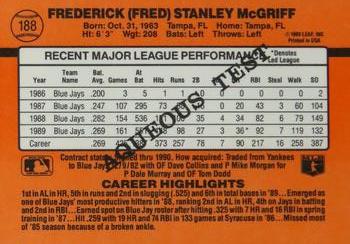 1990 Donruss Aqueous Test #188 Fred McGriff Back