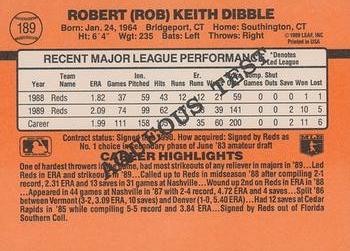 1990 Donruss Aqueous Test #189 Rob Dibble Back