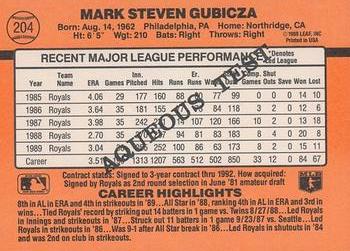 1990 Donruss Aqueous Test #204 Mark Gubicza Back