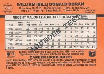 1990 Donruss Aqueous Test #236 Bill Doran Back