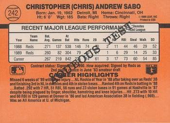 1990 Donruss Aqueous Test #242 Chris Sabo Back