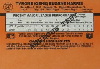 1990 Donruss Aqueous Test #247 Gene Harris Back