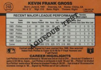 1990 Donruss Aqueous Test #248 Kevin Gross Back