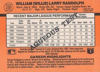 1990 Donruss Aqueous Test #250 Willie Randolph Back