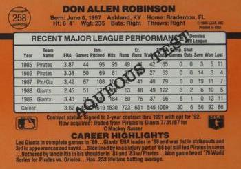 1990 Donruss Aqueous Test #258 Don Robinson Back