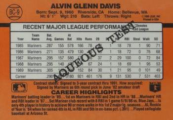 1990 Donruss Aqueous Test #BC-9 Alvin Davis Back