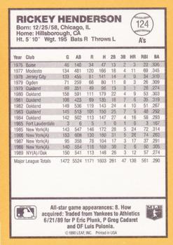 1990 Donruss Best of the AL #124 Rickey Henderson Back