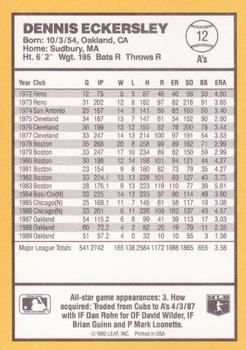 1990 Donruss Best of the AL #12 Dennis Eckersley Back