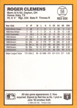 1990 Donruss Best of the AL #58 Roger Clemens Back