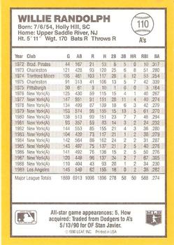 1990 Donruss Best of the AL #110 Willie Randolph Back