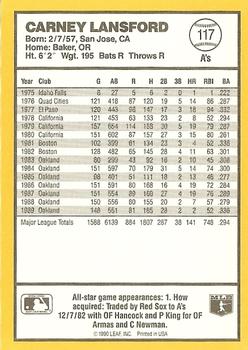 1990 Donruss Best of the AL #117 Carney Lansford Back