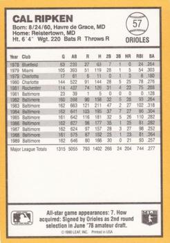1990 Donruss Best of the AL #57 Cal Ripken Back