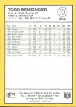 1990 Donruss Best of the NL #101 Todd Benzinger Back