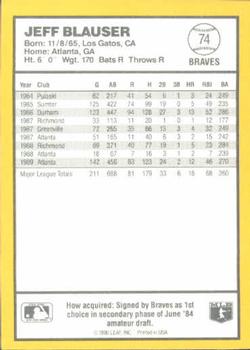 1990 Donruss Best of the NL #74 Jeff Blauser Back