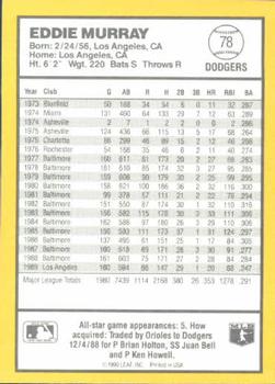 1990 Donruss Best of the NL #78 Eddie Murray Back