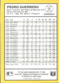 1990 Donruss Best of the NL #95 Pedro Guerrero Back