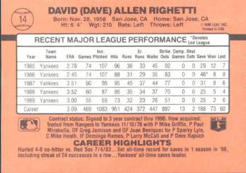 1990 Donruss Learning Series #14 Dave Righetti Back