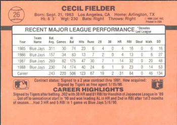 1990 Donruss Learning Series #26 Cecil Fielder Back