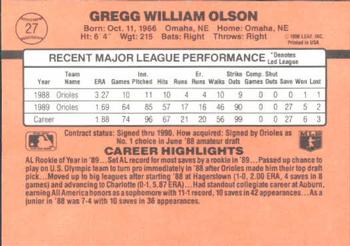 1990 Donruss Learning Series #27 Gregg Olson Back
