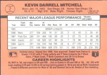1990 Donruss Learning Series #2 Kevin Mitchell Back