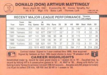 1990 Donruss Learning Series #12 Don Mattingly Back