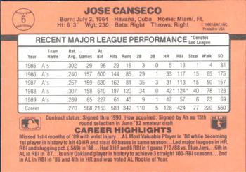 1990 Donruss Learning Series #6 Jose Canseco Back