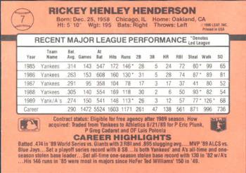 1990 Donruss Learning Series #7 Rickey Henderson Back