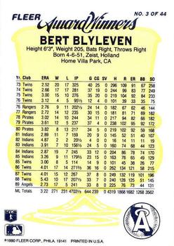 1990 Fleer Award Winners #3 Bert Blyleven Back