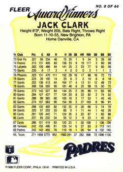 1990 Fleer Award Winners #8 Jack Clark Back