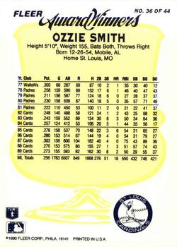 1990 Fleer Award Winners #36 Ozzie Smith Back